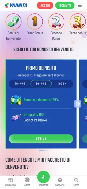 Bonus di benvenuto di Winnita su mobile
