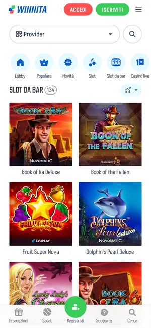 Slot da bar di Winnita su mobile